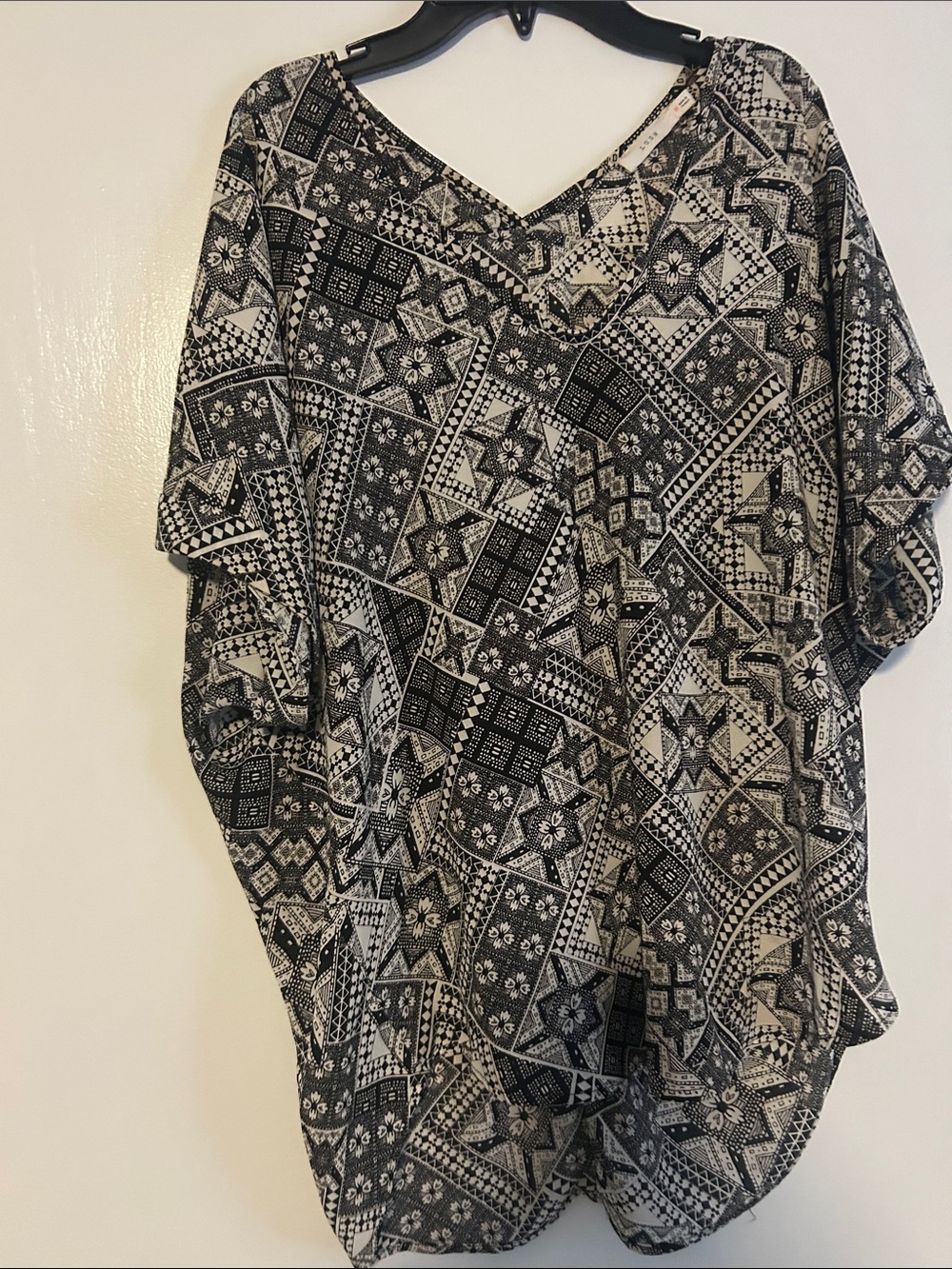 Lush Black and Cream Geometric Blouse